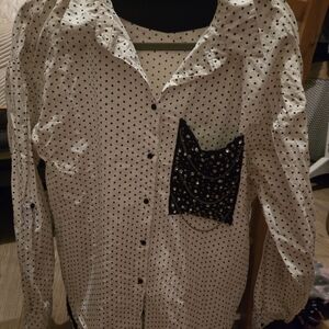 Vintage White and Black Polka Dot Blouse